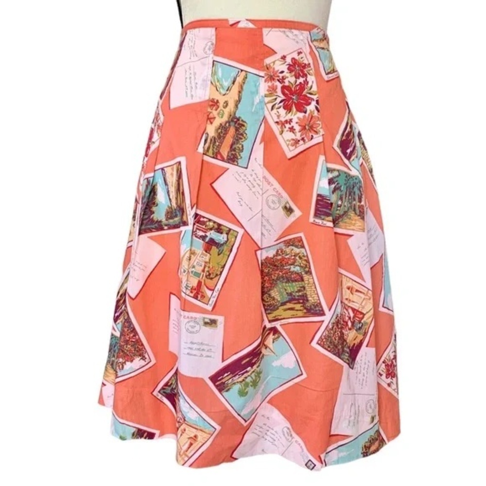 Eddie Bauer Vintage Vacation Postcards Retro Cotton Skirt Size 10 Peach Cotton